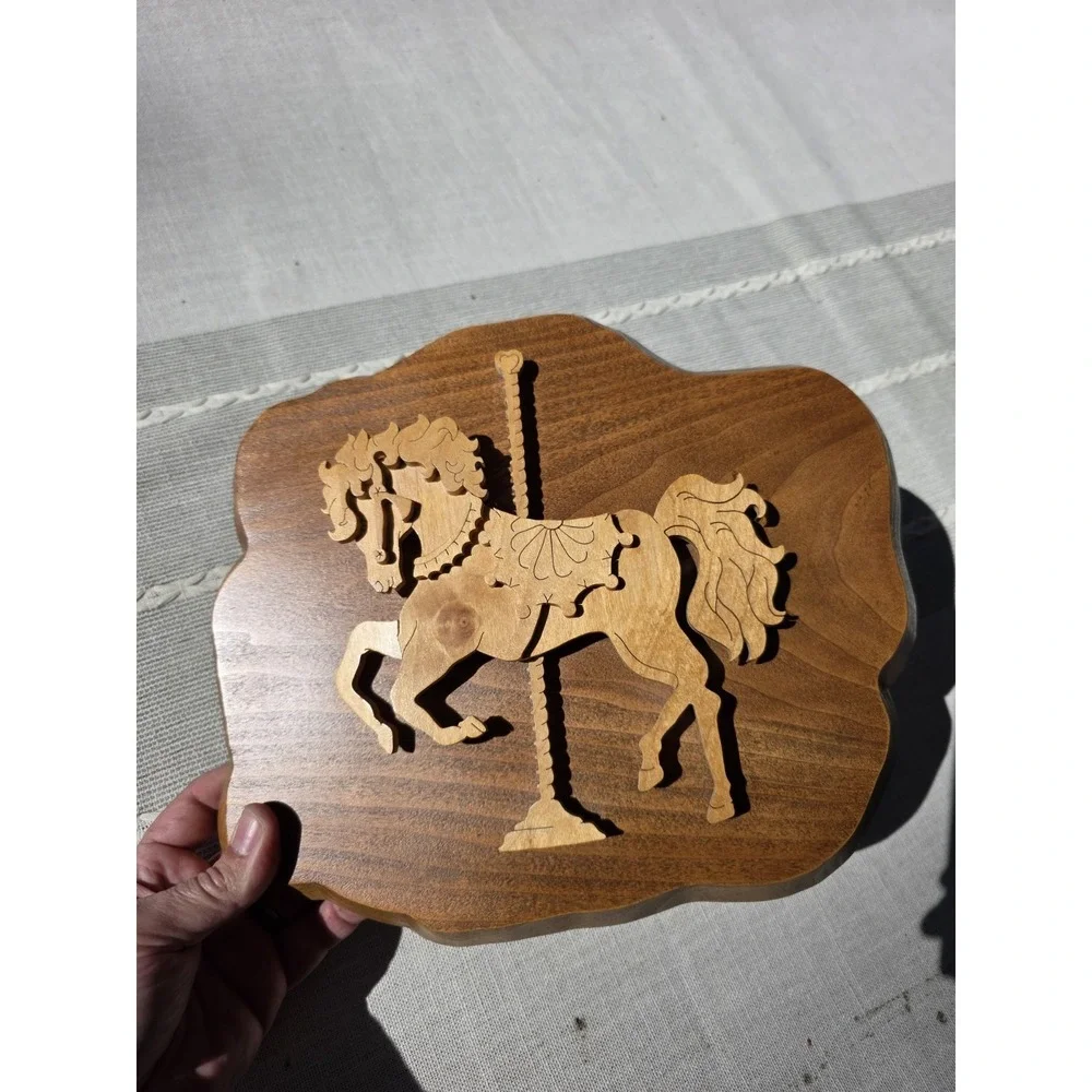 VTG Handcrafted Wooden Carousel Horse Wall Plaque Folk Art 12x10 Nursery Decor‎